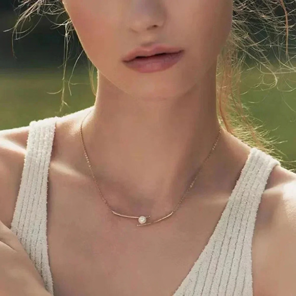 925 Sterling Silver Double Bar Pearl Necklace - Picture 6 of 10